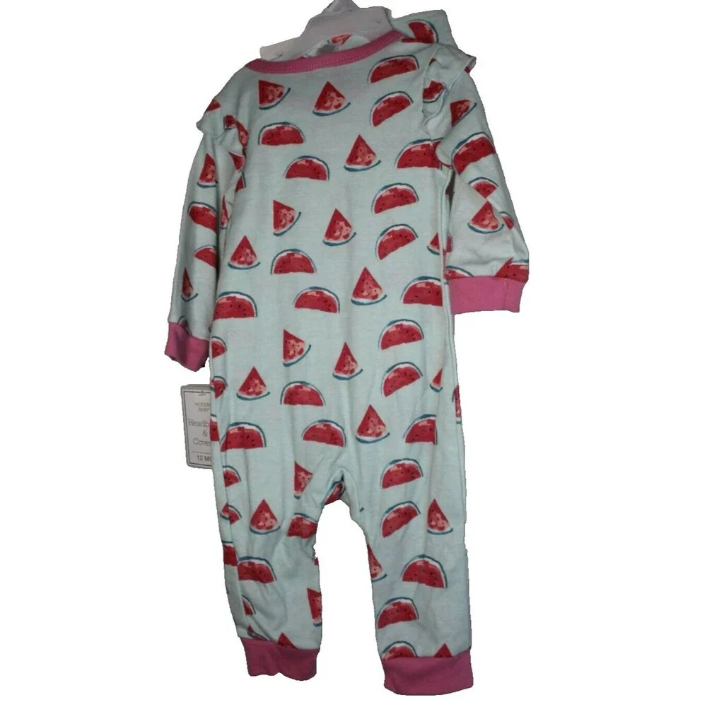 Modern Baby Coverall And Headband 12 Months 2pc Teal Watermelon